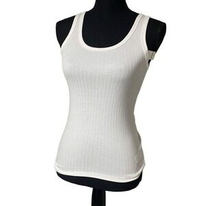 Aerie‎ White Ribbed Round Neckline Tank